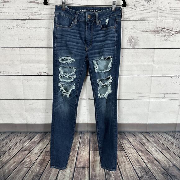 American Eagle Outfitters Pants - American Eagle Jeans Womens 6 Blue High Rise Jegging Next level Stretch Distress